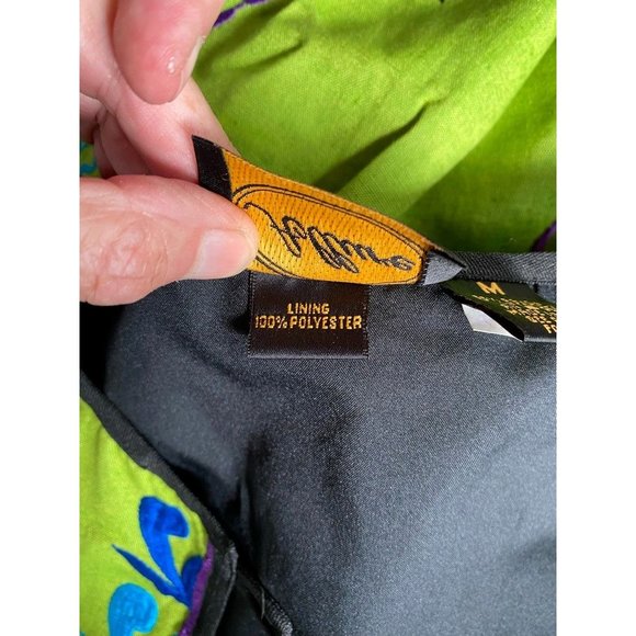 Allure Womens Jacket Green Blue Floral Long Sleeve Toggle Embroidered M - Picture 12 of 12